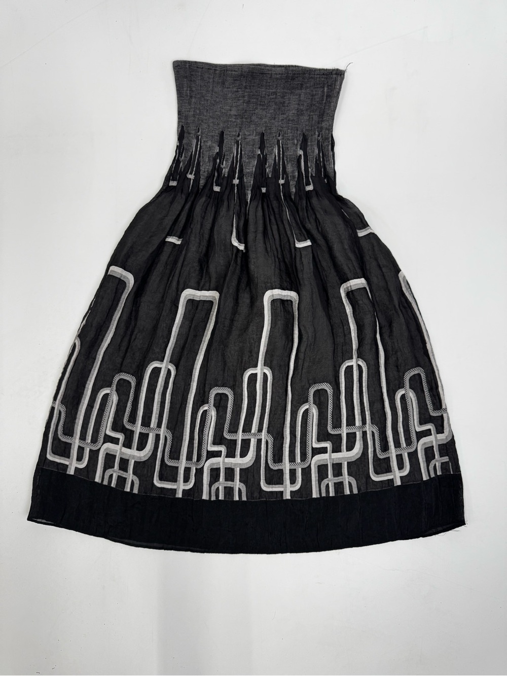 Lapis Black Strapless Dress with Cream Geometric Trim One Size